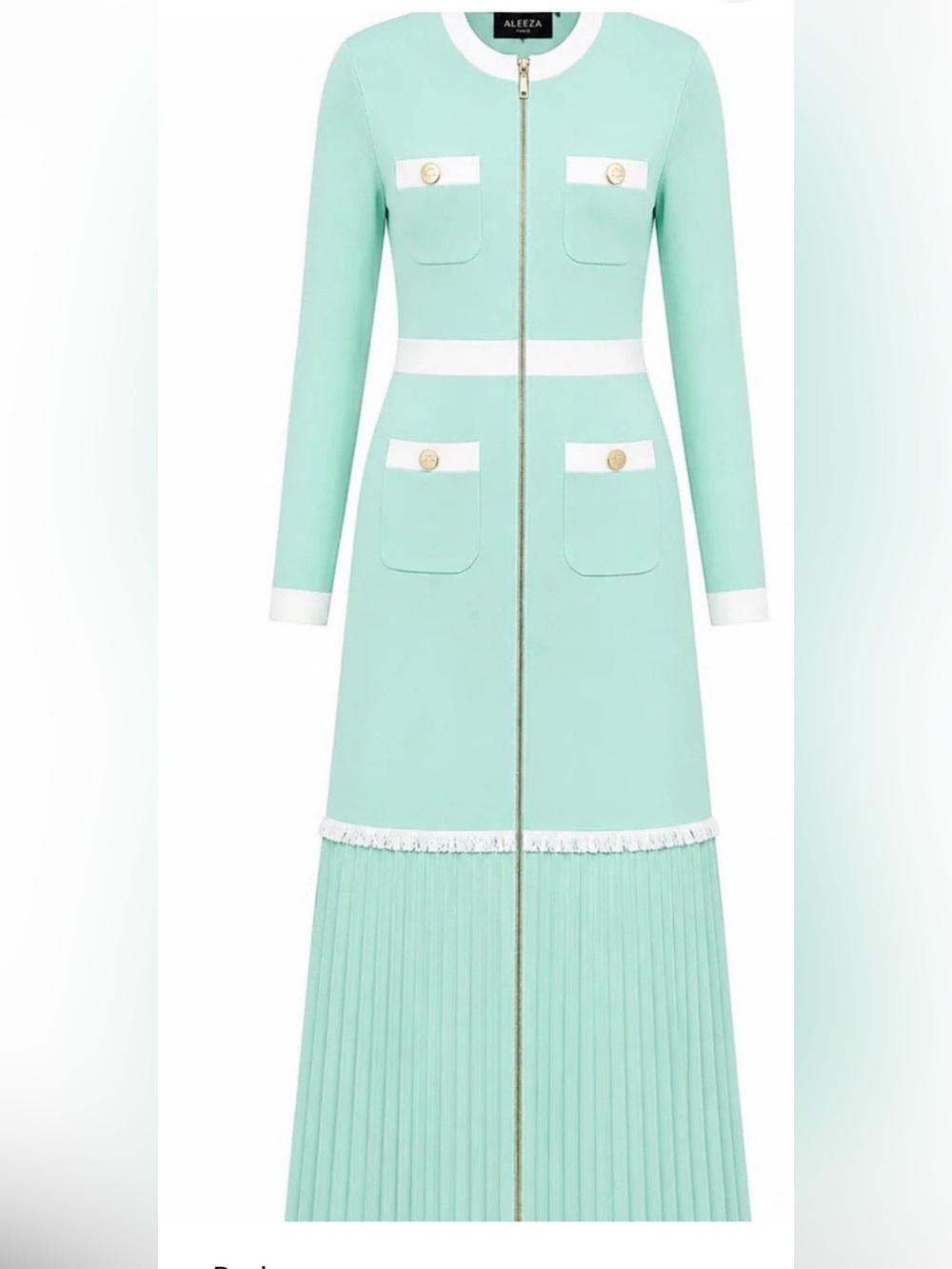 Aleeza Paris NWT Jelly Mint Green L (fitted M) Zip Front  with White Trim - Picture 2 of 10